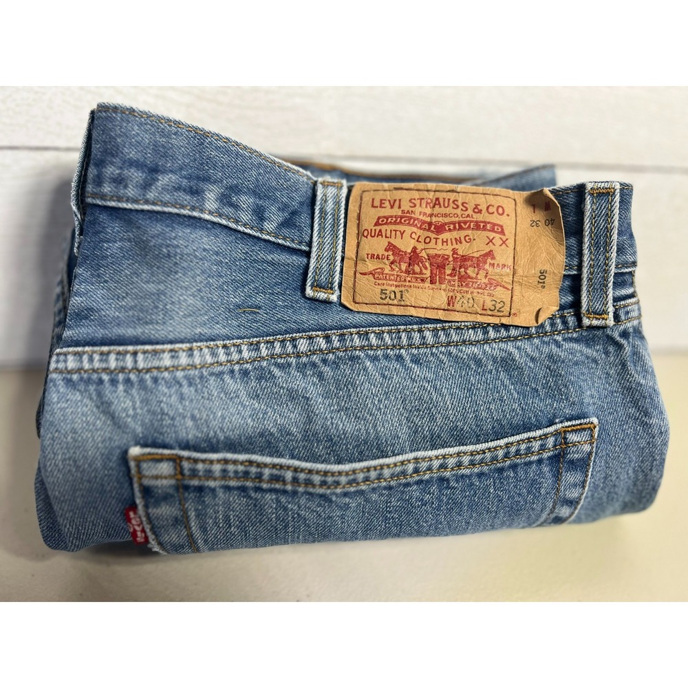 Levi's 501 40x32 (38x28) Button Fly Light Wash Fade Faded Blue Jeans Red Batwing